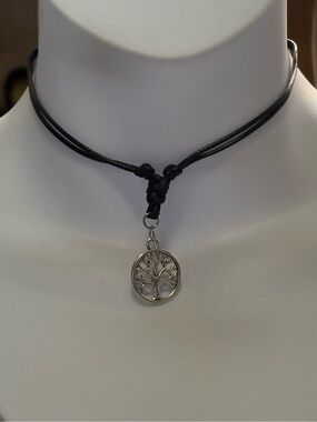 (3 for $10) Black Cord Tree of Life Pendant Adjustable Choker Necklace